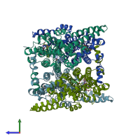 PDB entry 6pyz coloured by chain, side view.