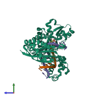 PDB entry 6pz3 coloured by chain, side view.