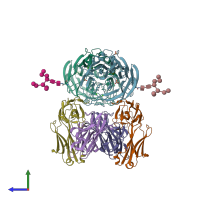 PDB entry 6pzf coloured by chain, side view.