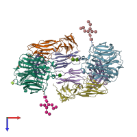 PDB entry 6pzf coloured by chain, top view.