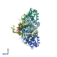 PDB entry 6pzq coloured by chain, side view.