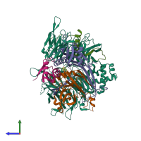 PDB entry 6q0w coloured by chain, side view.