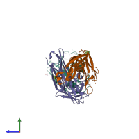 PDB entry 6q18 coloured by chain, side view.