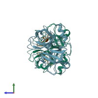 PDB entry 6q1u coloured by chain, side view.