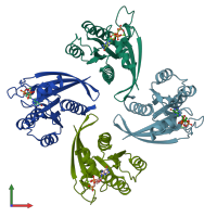 PDB entry 6q21 coloured by chain, front view.