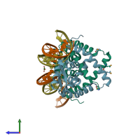 PDB entry 6q2b coloured by chain, side view.