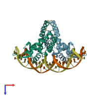 PDB entry 6q2b coloured by chain, top view.