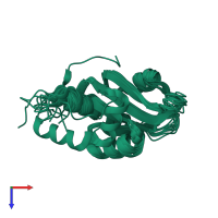 PDB entry 6q2i coloured by chain, ensemble of 10 models, top view.