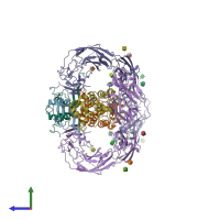 PDB entry 6q2j coloured by chain, side view.