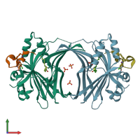 PDB entry 6q36 coloured by chain, front view.