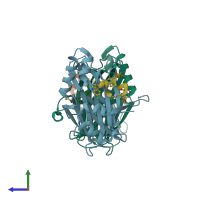 PDB entry 6q36 coloured by chain, side view.