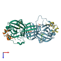 PDB entry 6q36 coloured by chain, top view.