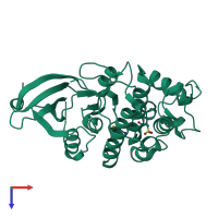 PDB entry 6q3f coloured by chain, top view.
