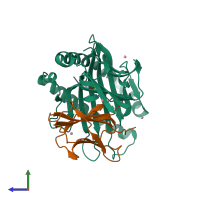 PDB entry 6q3k coloured by chain, side view.