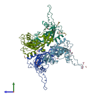PDB entry 6q3m coloured by chain, side view.