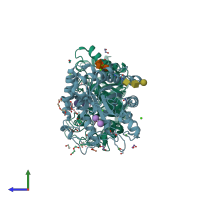 PDB entry 6q3r coloured by chain, side view.
