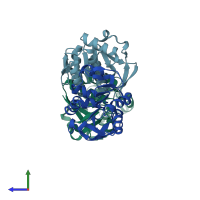 PDB entry 6q3t coloured by chain, side view.