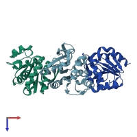PDB entry 6q3t coloured by chain, top view.