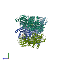 PDB entry 6q3w coloured by chain, side view.
