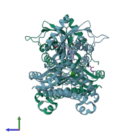 PDB entry 6q3x coloured by chain, side view.