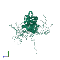 PDB entry 6q44 coloured by chain, ensemble of 20 models, side view.