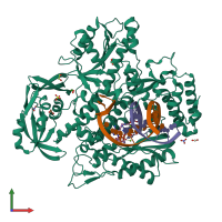 PDB entry 6q4t coloured by chain, front view.
