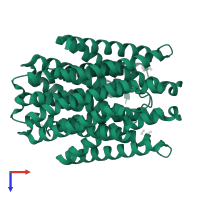 Four-helix bundle copper-binding protein in PDB entry 6q58, assembly 1, top view.