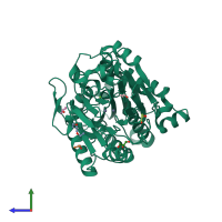 PDB entry 6q5a coloured by chain, side view.