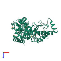 PDB entry 6q64 coloured by chain, top view.