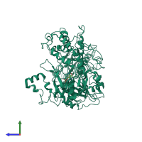 PDB entry 6q6i coloured by chain, side view.