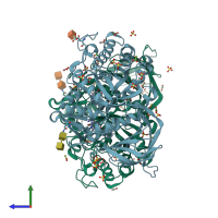 PDB entry 6q6k coloured by chain, side view.