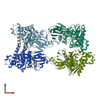 PDB entry 6q90 coloured by chain, front view.