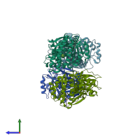 PDB entry 6q90 coloured by chain, side view.