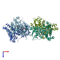 PDB entry 6q90 coloured by chain, top view.
