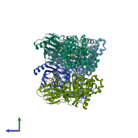 PDB entry 6q91 coloured by chain, side view.