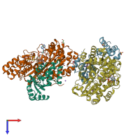 PDB entry 6q9c coloured by chain, top view.