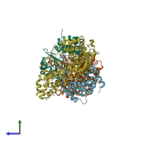 PDB entry 6q9j coloured by chain, side view.