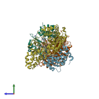 PDB entry 6q9k coloured by chain, side view.