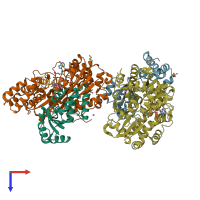 PDB entry 6q9k coloured by chain, top view.
