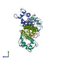 PDB entry 6q9q coloured by chain, side view.