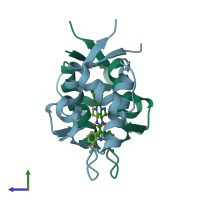 PDB entry 6q9y coloured by chain, side view.