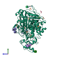 PDB entry 6qaa coloured by chain, side view.