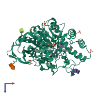 PDB entry 6qaa coloured by chain, top view.