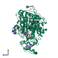 PDB entry 6qae coloured by chain, side view.