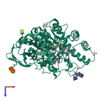 PDB entry 6qae coloured by chain, top view.