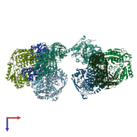 PDB entry 6qak coloured by chain, top view.