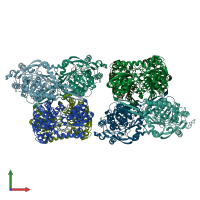 PDB entry 6qao coloured by chain, front view.