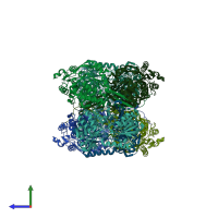 PDB entry 6qao coloured by chain, side view.