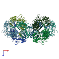 PDB entry 6qao coloured by chain, top view.