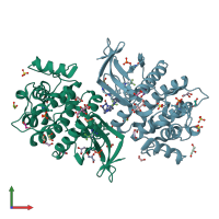 PDB entry 6qas coloured by chain, front view.